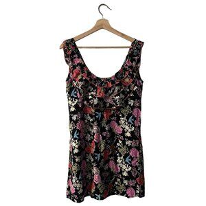 CLK Mini Shift Dress Size Medium Floral Ruffle Low Scoop Neckline Sleeveless